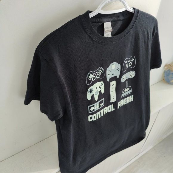 Youth Gaming "Control Freak" Printed T Black w/ Off-white Graphic, Size Youth Lr - Picture 4 of 6